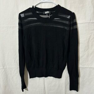 Black Long Sleeve Blo with Sheer Contrast